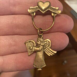 Vintage Brass Angel/Heart Pin